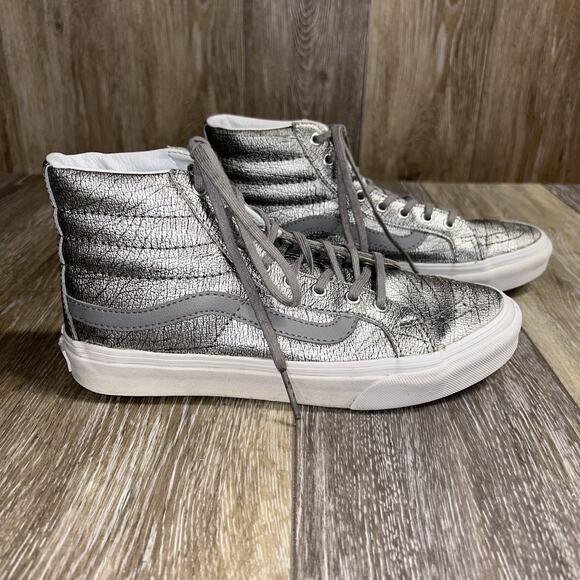 Vans SK8-Hi Metallic Silver US Size M5.5 / W7 Skateboard Shoes Off The Wall - Picture 1 of 11